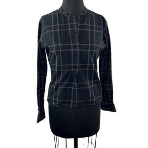 Ines de la Fressange UNIQLO Black Plaid Long Sleeve Button Up Popover Top S